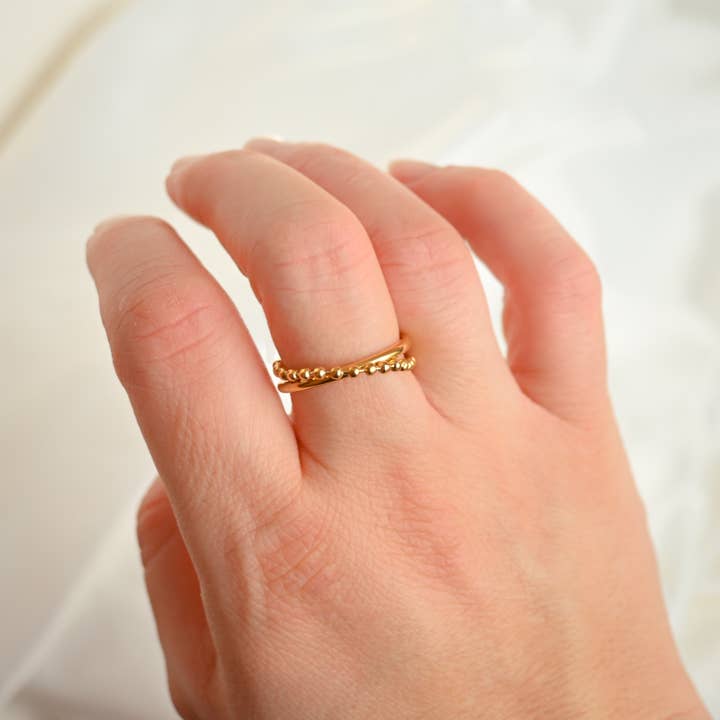 Blueyejewelry – Großhandel Band/Stapelring – Halbe Kette X Ring - Edelstahl Gold Kreuzring3