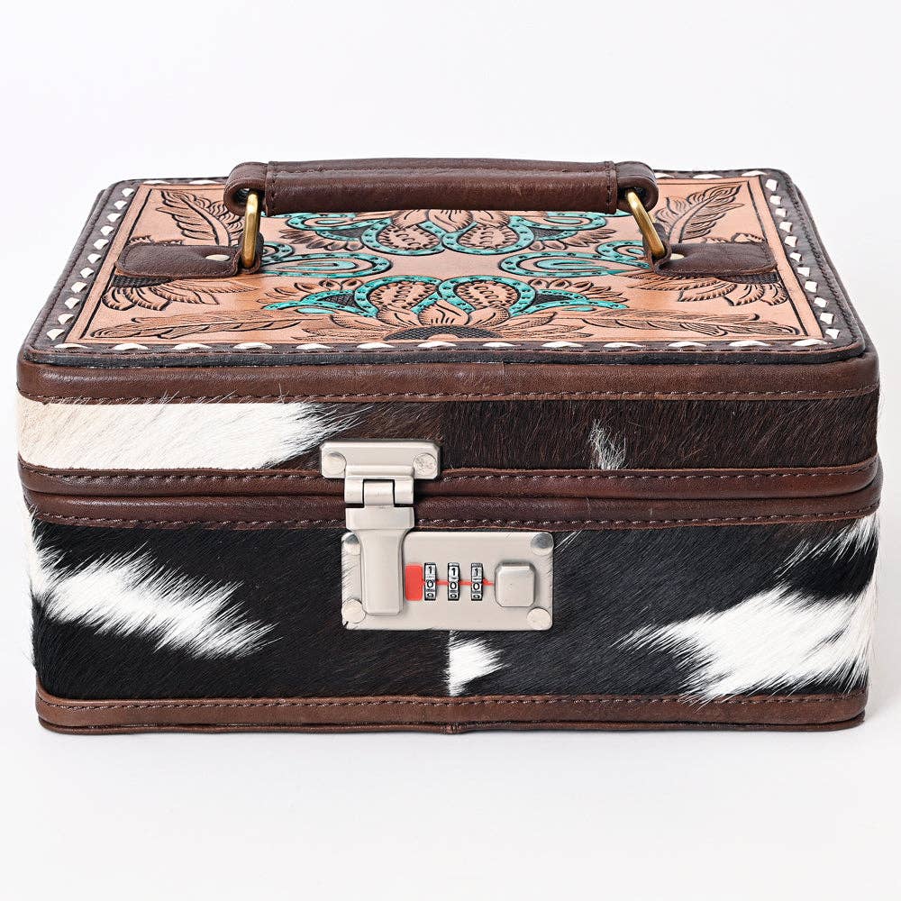LS Western - Wholesale Jewelry Box/Organizer - ADBGA321 Western Tooled Leather and Cowhide Locking Jewelry Storage Box1