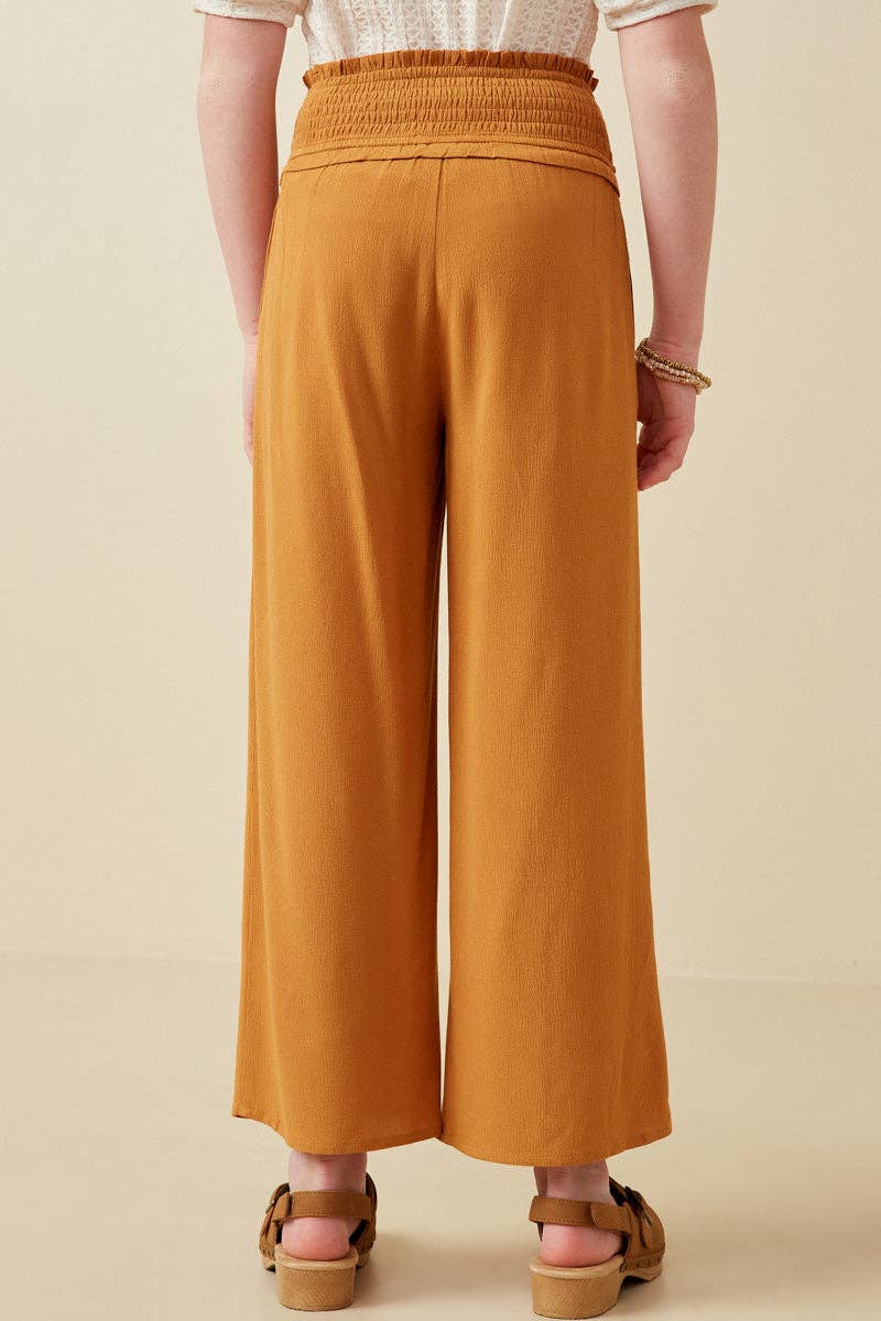 Camel Girls Smocked Waist Wide Leg Pants for wholesale on Faire2