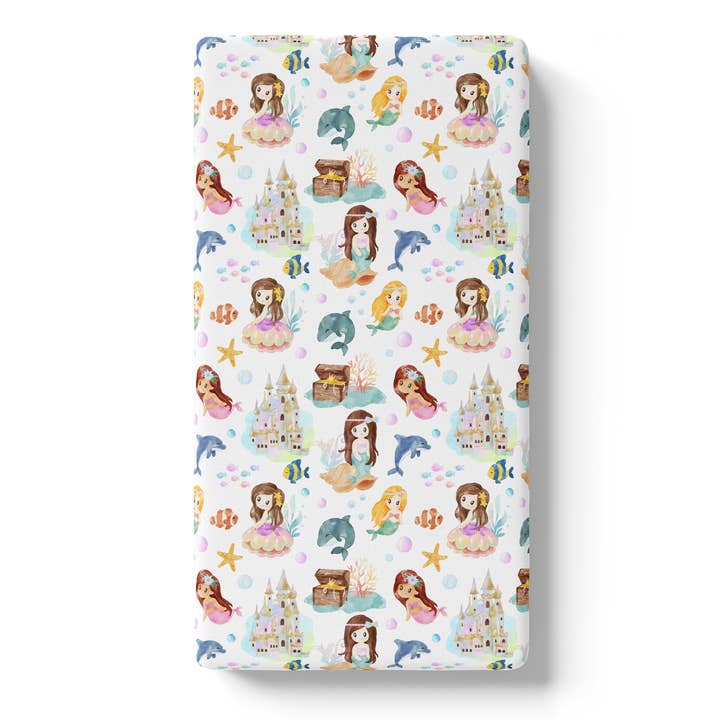 TWIN SIZE Fitted Sheet - Mermaids for wholesale by Honey Lemonade- Minky Baby Blankets and Gifts