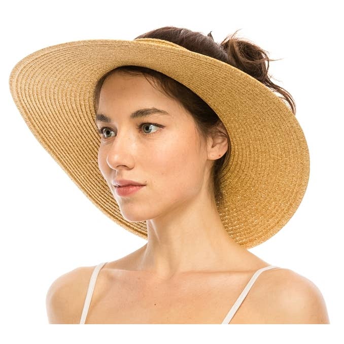 NATURAL Sophisticated but casual crownless sun visor hat with a blac for wholesale on Faire1