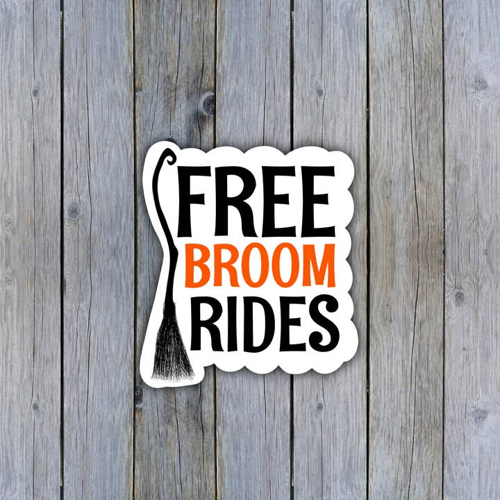 Autocollant d'Halloween Free Broom Rides, autocollant effrayant pour la vente par AMA Printables