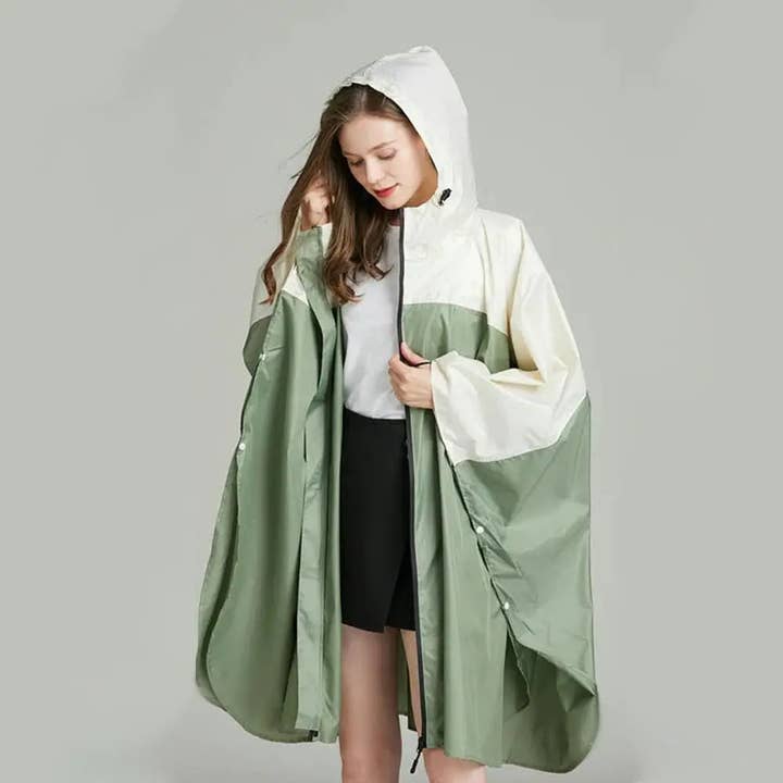 Bomence – wholesale Outerwear poncho – Women′s – Green rain poncho for cycling & hiking women