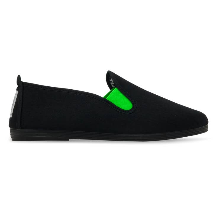 Womens Black/Green Menorca Slip on Plimsoll for wholesale by Flossy Shoes