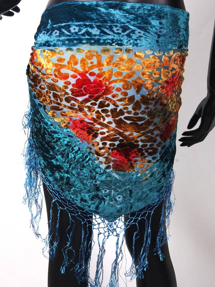 velvet hip scarf Tye Dye Turquoise for wholesale by Senoritas Tribal Designs