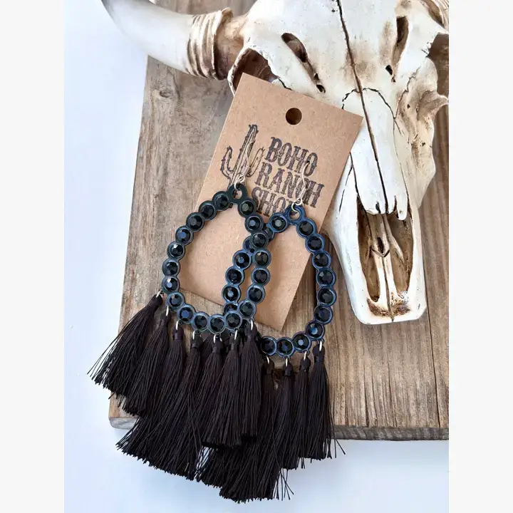 Boho Ranch Shop - Wholesale Tassel Earrings - Western Rhinestone Teardrop Tassel Earrings - LARGE3