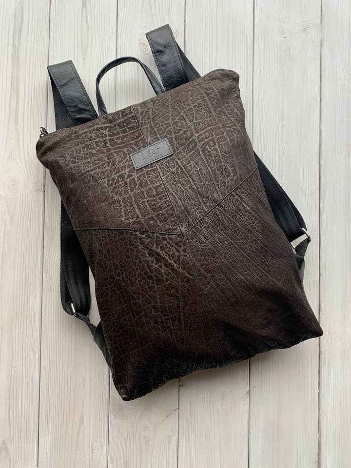 Sustainable Gift Up-Cycled Leather Backpack for wholesale by LeaF