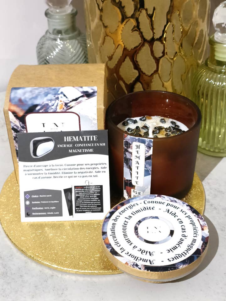 Bougie Lithothérapie Hématite pour la vente par LNDECO
