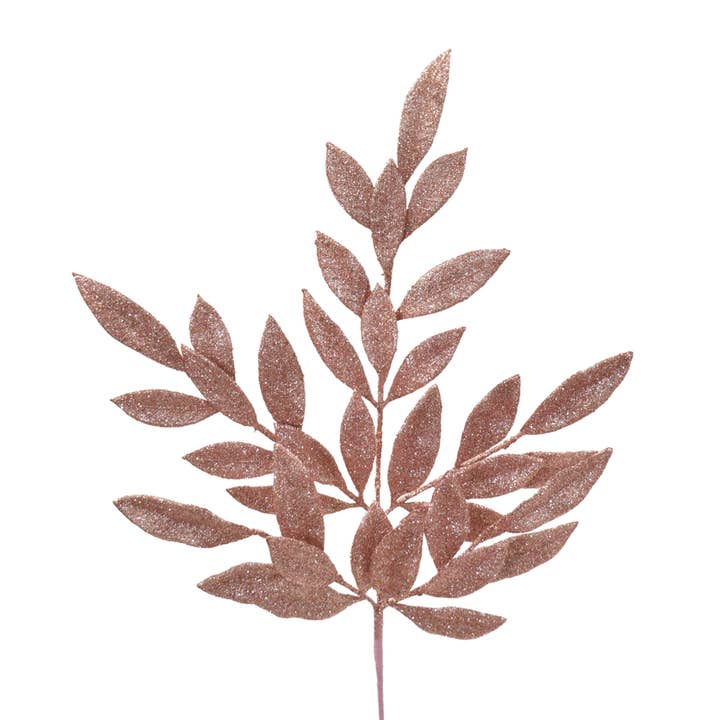 David Christopher's Collection - Wholesale Artificial Flowers - Glitter Bay Leaf Spray - Blush 23.5"