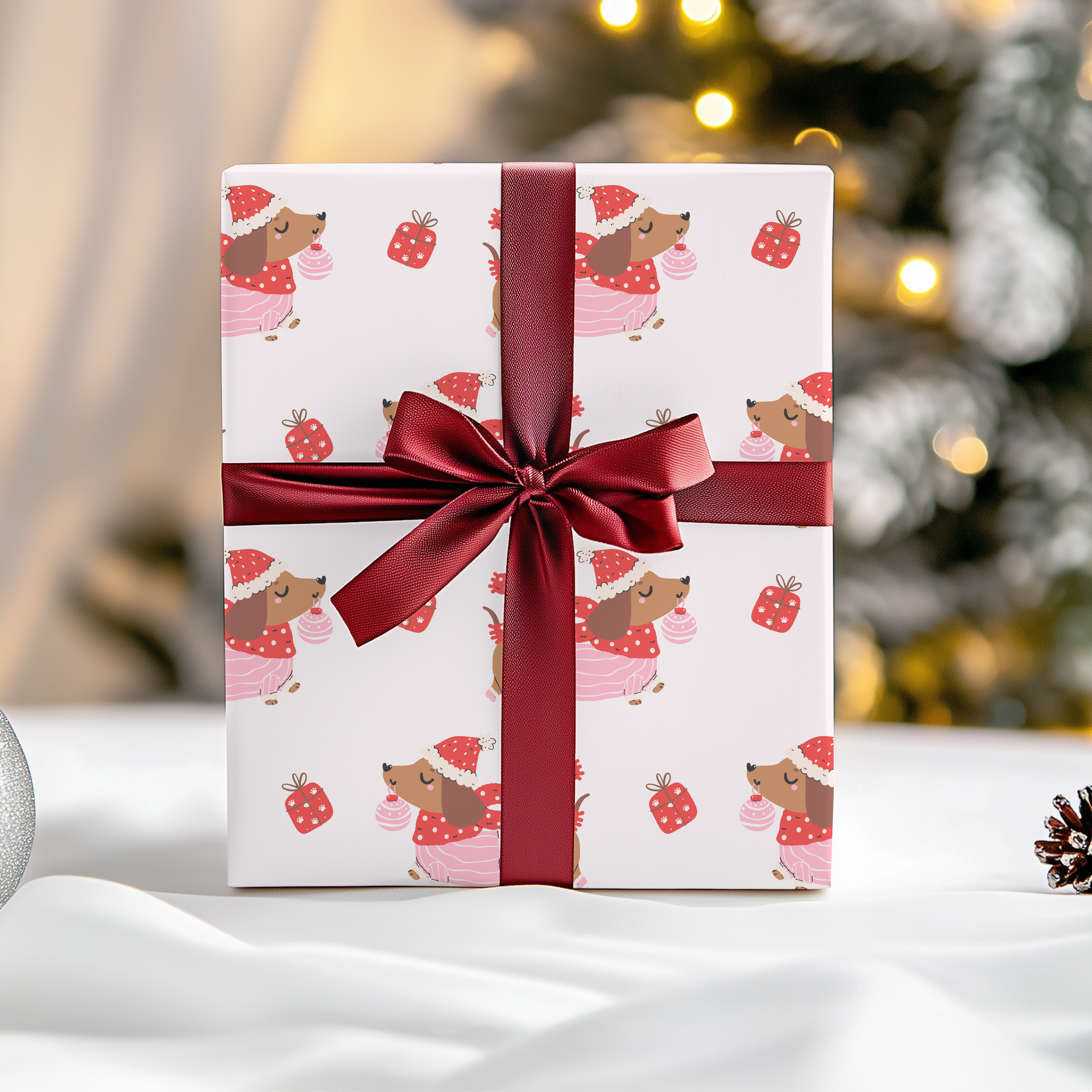 Lokipawz - Wholesale Flat Wrap - Dachshund Through the Snow – Cozy Pup Christmas Wrapping Paper8
