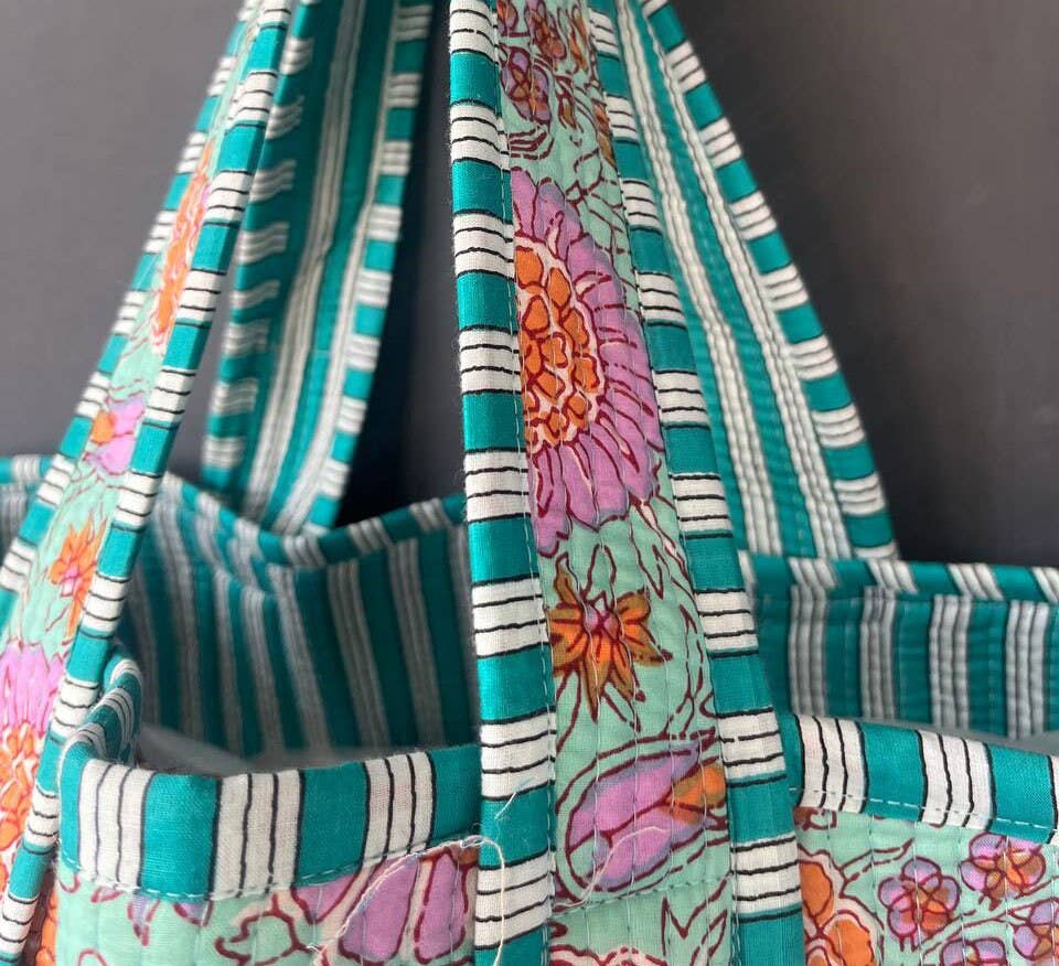 Bhawana Handicrafts - Wholesale Tote Bag - Women's - Pure Cotton Hand Block Print Kantha Tote Shopping Bag3