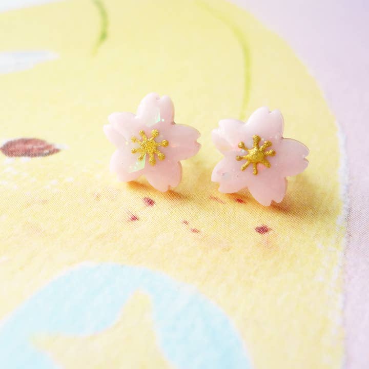 Resin Sakura Cherry Blossom Flower Earrings for wholesale by fancypop