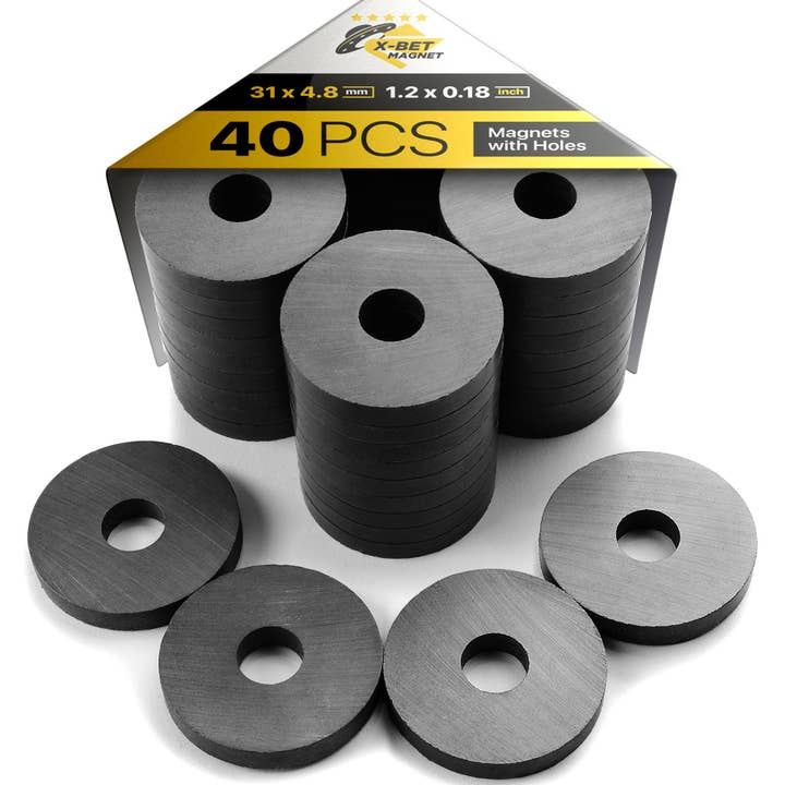 X-bet MAGNET - Wholesale Magnet - 40 PCs Round Ceramic Magnets with Holes - Tiny Disc Ring Bul