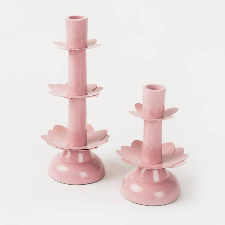 Lotus Bloom Tapered Pink Candleholders for wholesale by Mela Artisans