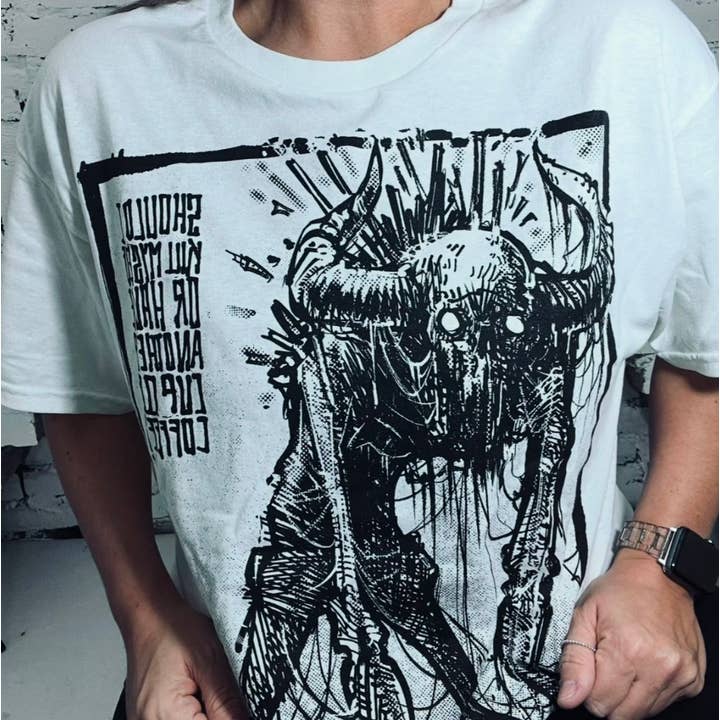 Godmachine - Wholesale T-Shirt (Graphic) - Unisex - Coffee & Philosophy: Camus Unisex T-Shirt in White