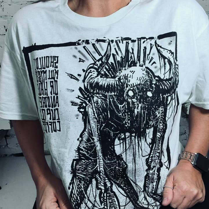 Godmachine - Wholesale T-shirt (graphic) – unisex - Coffee & Philosophy: Camus Unisex T-Shirt in White2