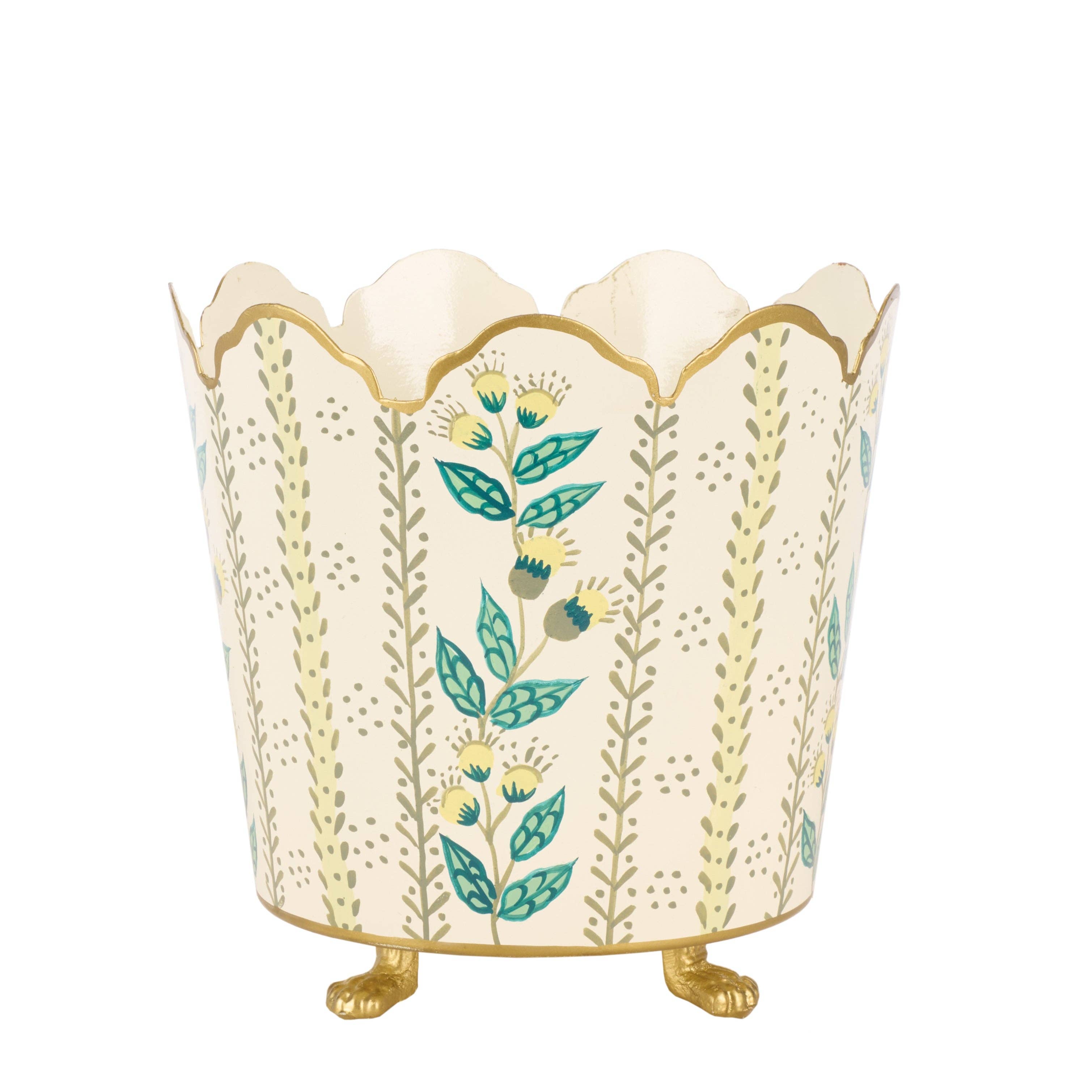 The Enchanted Home - Wholesale Plant Pot - Ivory & Gold Floral Bucket Planter (3 Sizes)1