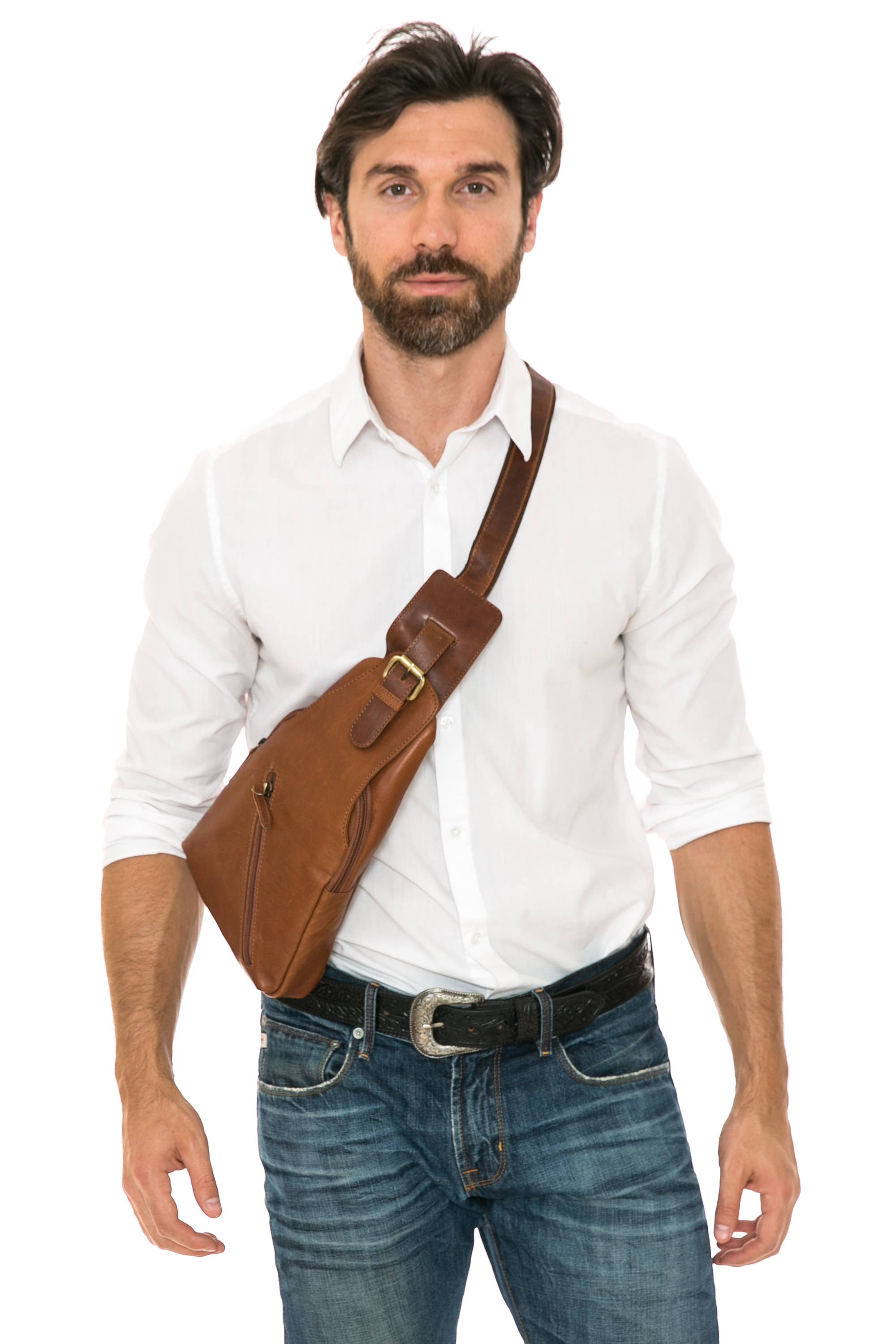 Leather Impressions Inc - Wholesale Crossbody Bag - Unisex - Leather sling bag, Minimalist crossbody chest bag AB17670