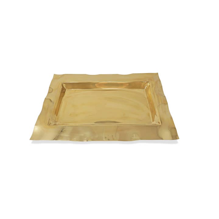 VIVIENCE - Wholesale Serving Tray - Stainless Steel Tray with Wavy Edge, 17.75"L