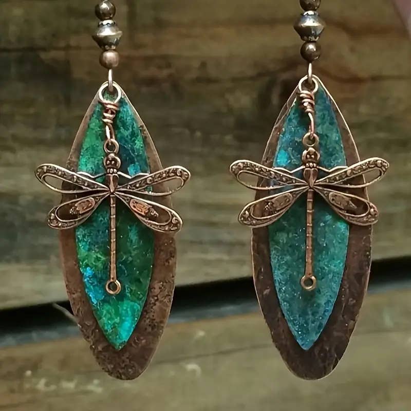 Libellule Boucles d'oreilles libellule bohème avec finition patinée en vente sur Faire