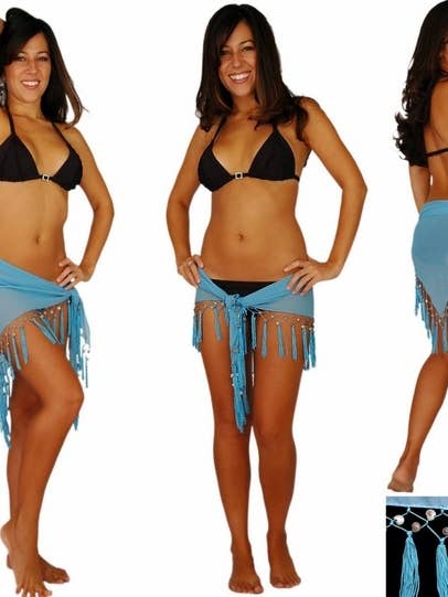 Dreieckiger transparenter Sarong mit Fransen mit Muscheln in Lt Blue für den Großhandel von 1 World Sarongs