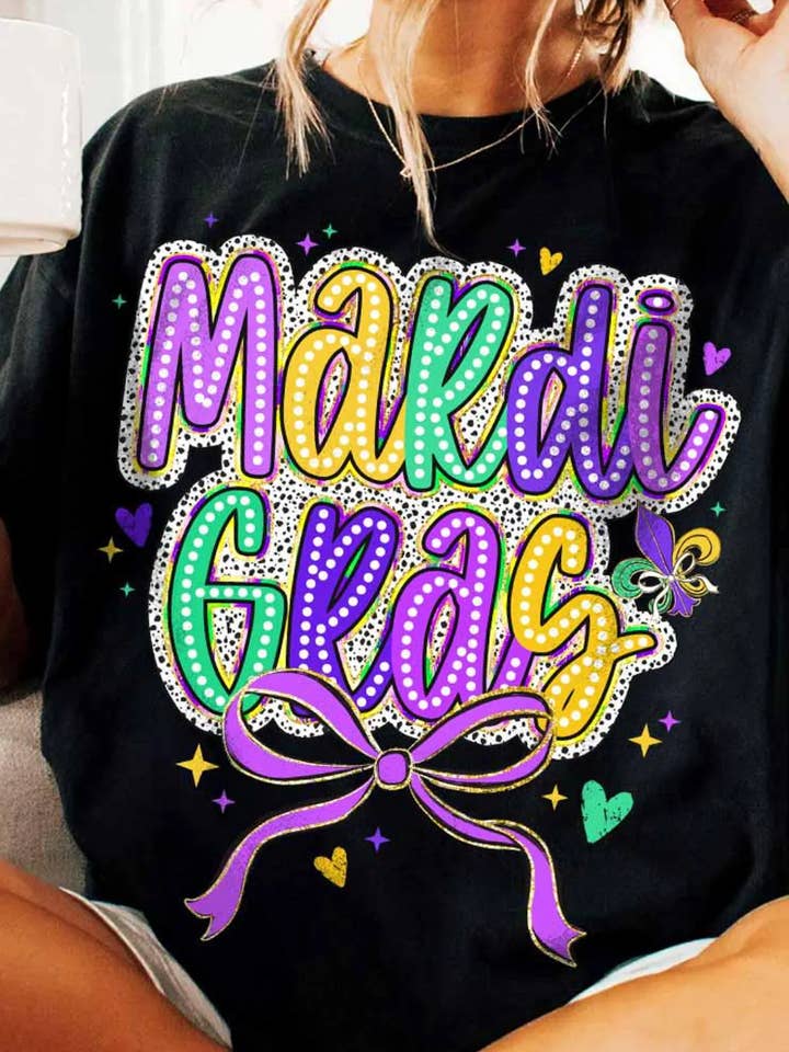 Coquette Mardi Gras Short Sleeve Tee for wholesale by Front Porch Boutique