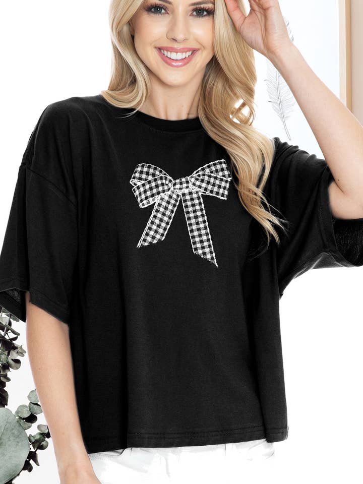 Blusa corta BT8129 CT BOW para venta al por mayor de BouTeeQue Closet