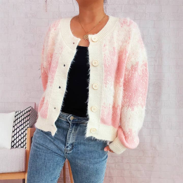 Women's Casual Gradient Color block Jacquard Knit Cardigan for wholesale by EmberLoom