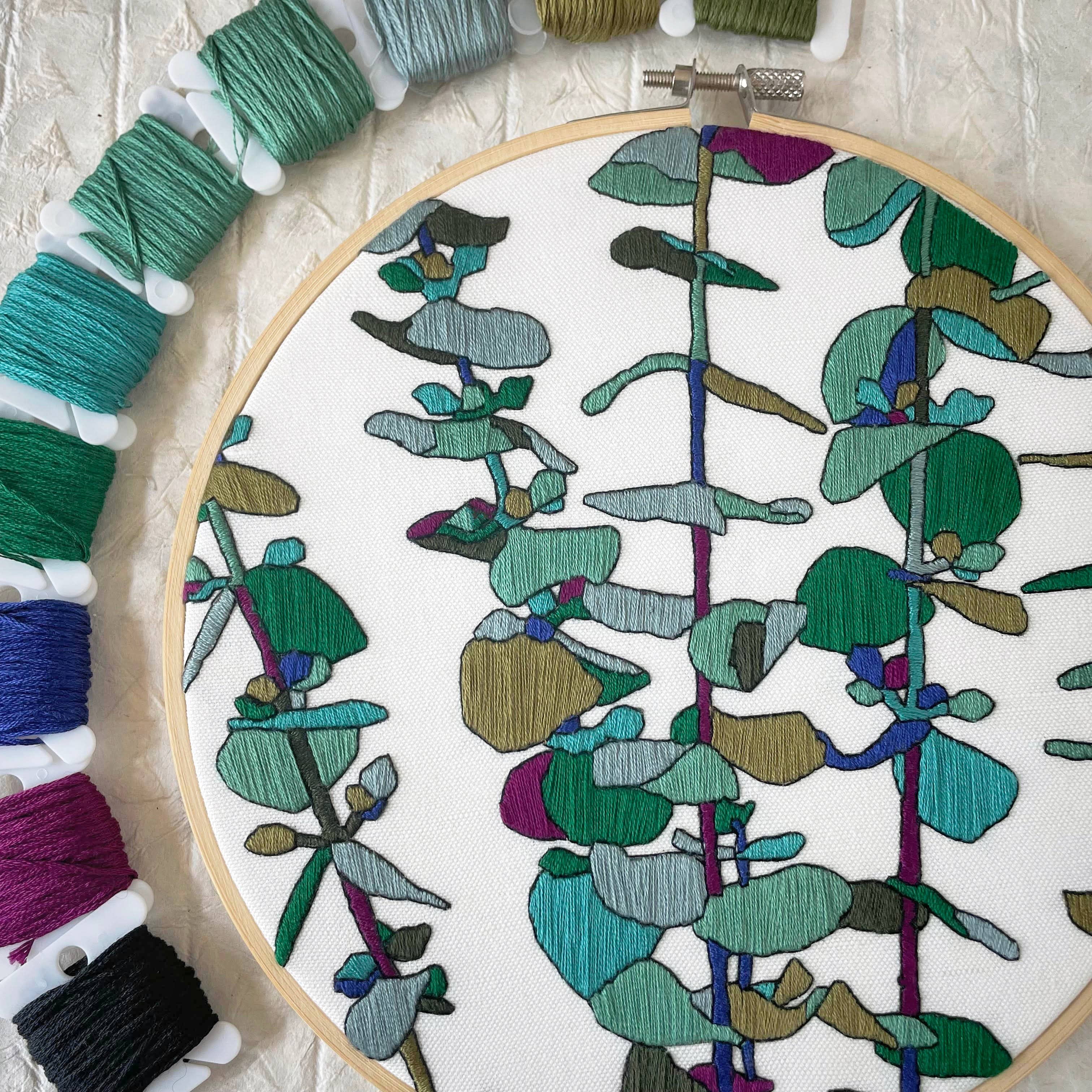 Kate Wyatt Fine Art – wholesale DIY craft kit – DIY Embroidery Kit - Eucalyptus (8")3
