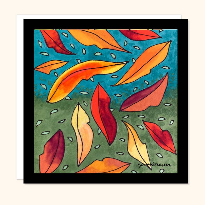 Lip Leaves - Biglietto artistico incorniciabile, quadrato, interno bianco per la vendita all'ingrosso da parte di J. Andrews Art & Design