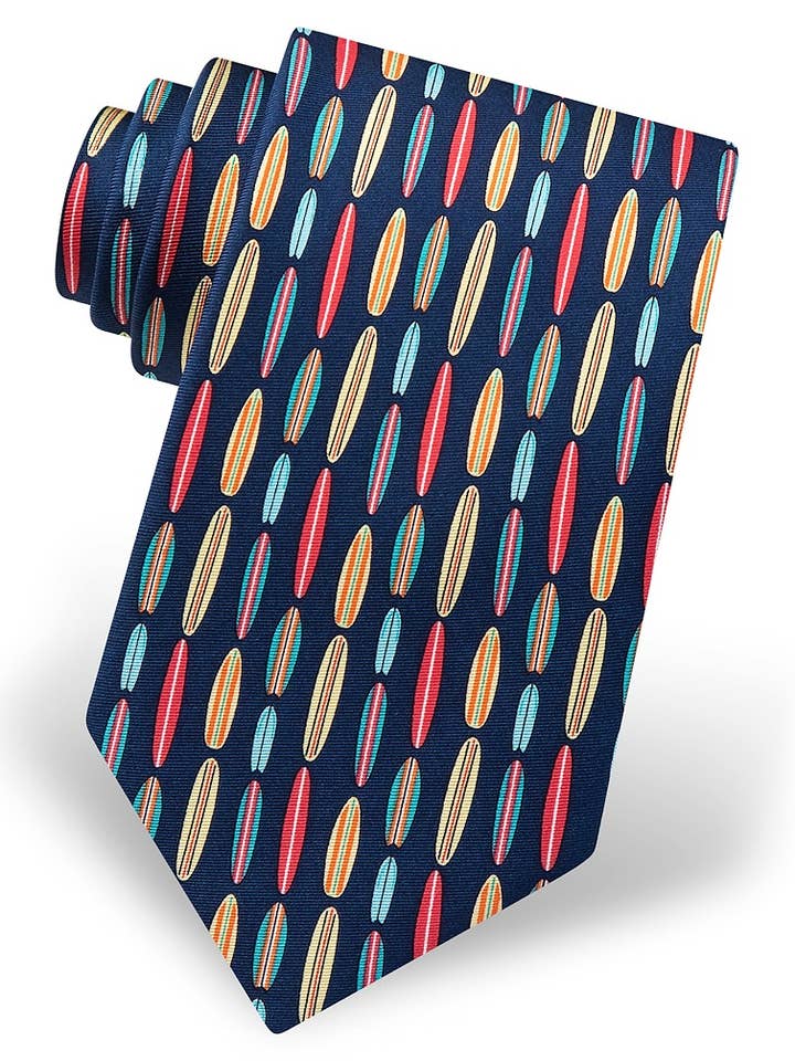 Surf's Up Extra lange Krawatte, dunkelblaue Seide für den Großhandel von Alynn