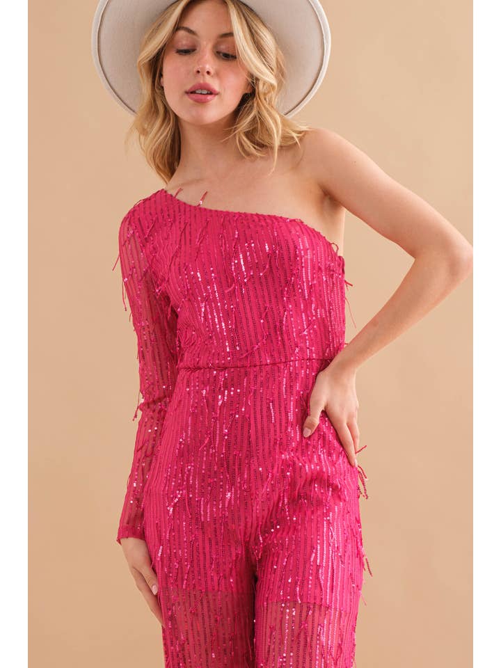 Blue B - Wholesale Jumpsuit - Women's - 34015R - Sequin Fringe Embellish One Shoulder Jumpsuit2