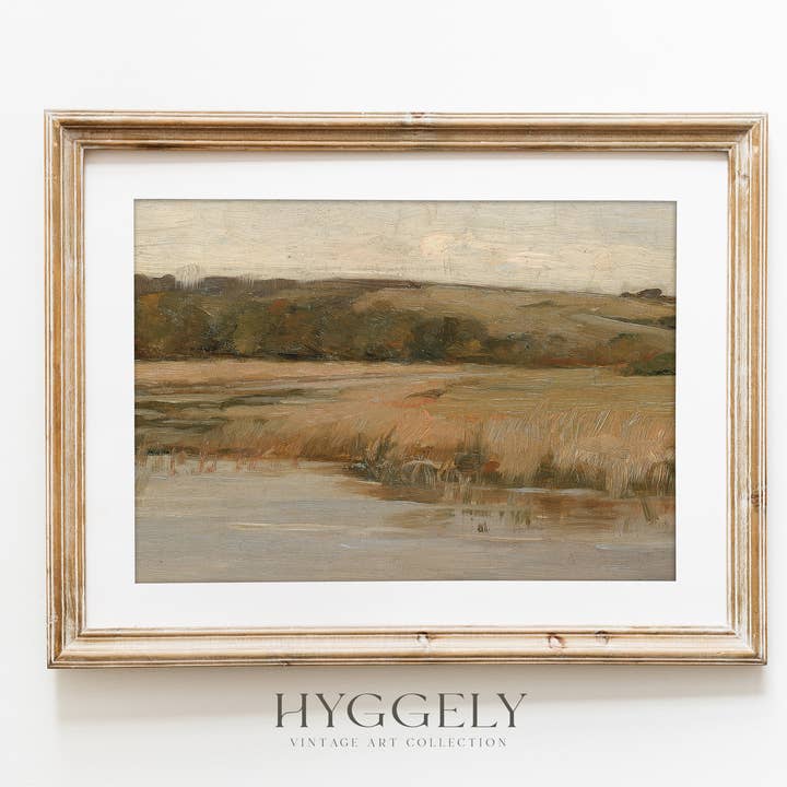 Vintage Höstmålning | Landskap Damm Konsttryck L125 för wholesale av Hyggely