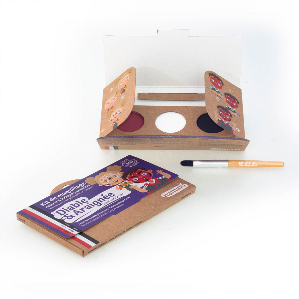 Namaki Cosmetics – Großhandel Spiel-Make-up/Gesichtsfarbe – Kinder – 5.2 3-Farben Schminkset – „Teufel & Spinne“1
