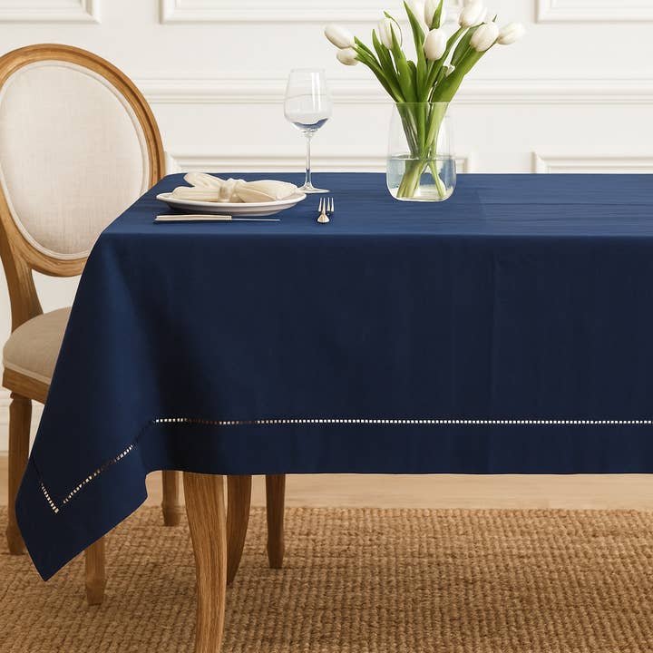 Fennco Styles - Wholesale Tablecloth - Navy Blue Hemstitch Tablecloth1