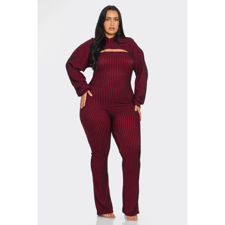 Black Pearl Clothing - Wholesale Top & Pant Set (NOT Loungewear) - Women's - STRIPED HOOD JUMPSUIT PLUS SET
8