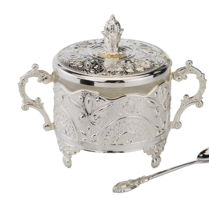 Honey Dish SLVR Plated Filigree Design 5.5X3.5X4.5 for wholesale by A&M Judaica And Gifts