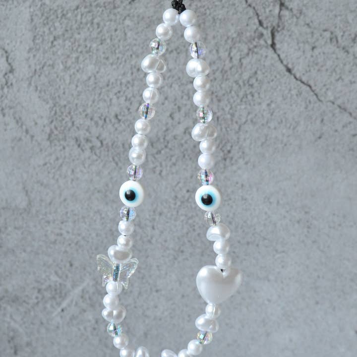 TheMellys - Wholesale Phonecase Strap - Pearl Heart Evil Eye Phone Charm | Beaded Phone Strap2