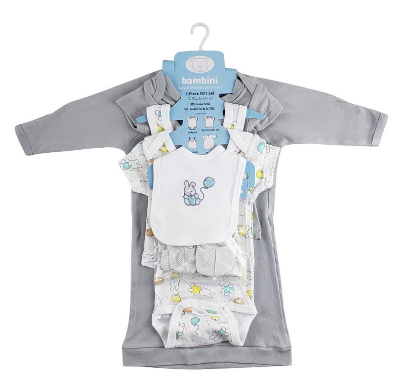 Bambini Infant Wear inc. - Wholesale Clothing set – Baby - 7-Piece Pastel Interlock Hanging Gift Set - Bunny Print