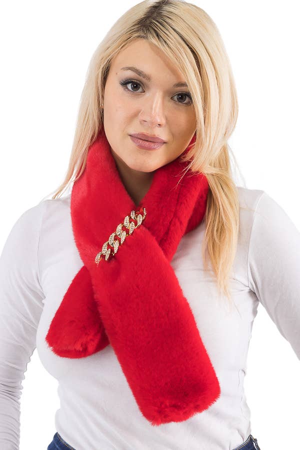 Cap Zone - Vendita all'ingrosso Sciarpa - Donna - Sciarpa a stola oblunga in pelliccia sintetica morbida con decorazione a catena cubana9
