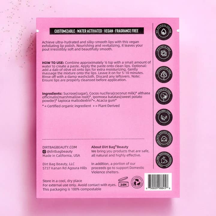 Dirt Bag Beauty - Wholesale Lip Treatment/Mask - Organic Hydrating Vegan Powder Lip Mask + PolishÂ