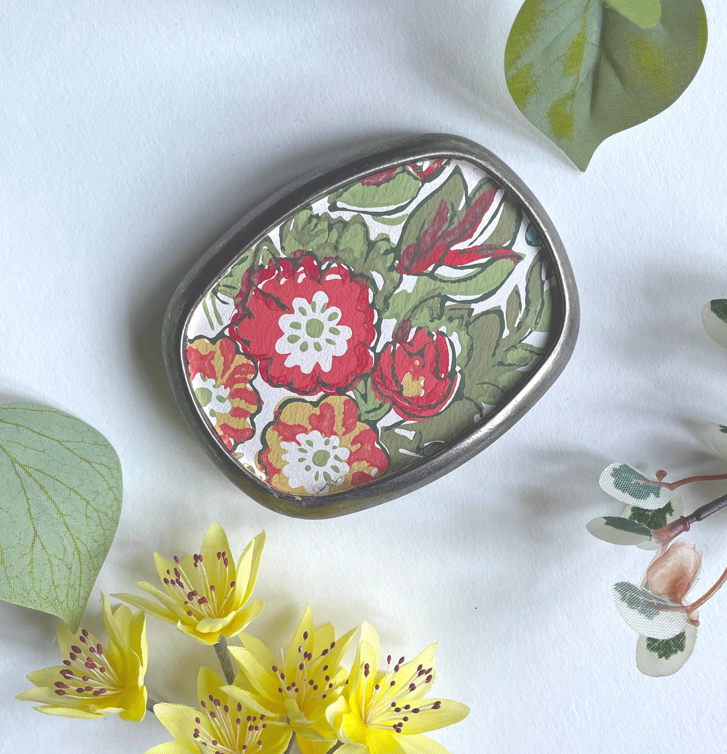 joeyfivecents - Vente Boucle de ceinture – femme - Boucle de ceinture - fleurs rouge terreux, verts de jardin, floraux0