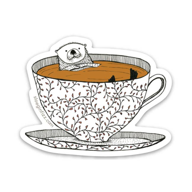 Tea Otter Vinyl Sticker for wholesale by Sloe Gin Fizz