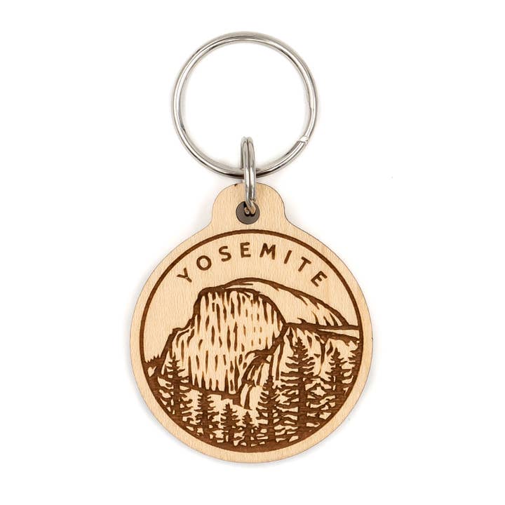 Yosemite Half Dome Circle Wood Keychain for wholesale by Steamer Lane Design