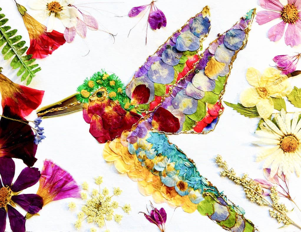 Remedy Designs - Venta al por mayor Tarjetas de felicitación - Tarjeta de felicitación con colibrí de flores prensadas, impresión de arte con flores reales5