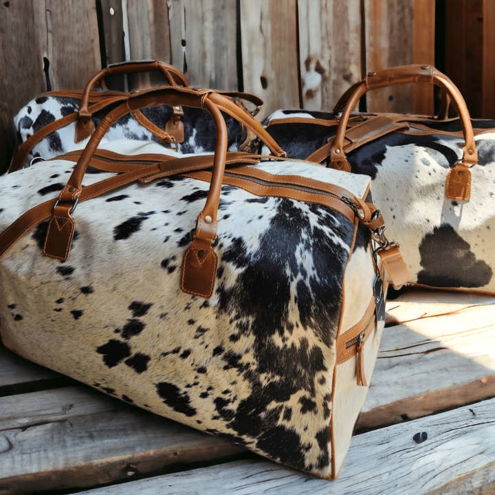 Ranch Junkie - Wholesale Weekender Bag - Women's - Large Genuine Cowhide Weekender Duffel Black Highlands Duffel15