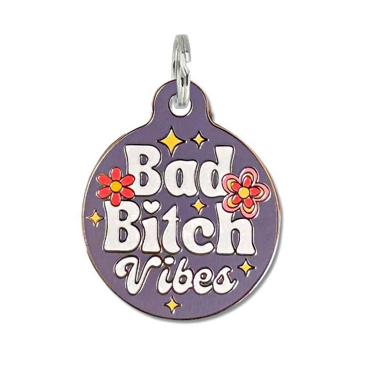 Purple Personalized Dog ID Tag w/ Scannable Code - Bad Bitch Vibes for wholesale on Faire