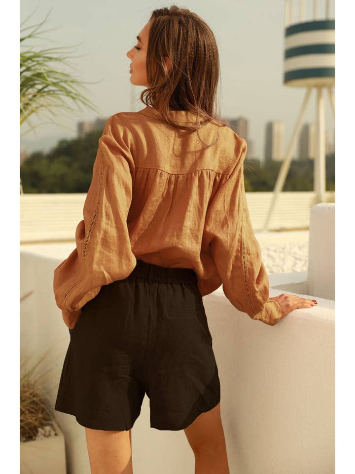 Frieeah - Wholesale Button Down Shirt - Women's - Helen | Flax-Linen Oversized Button-Up Shirt2