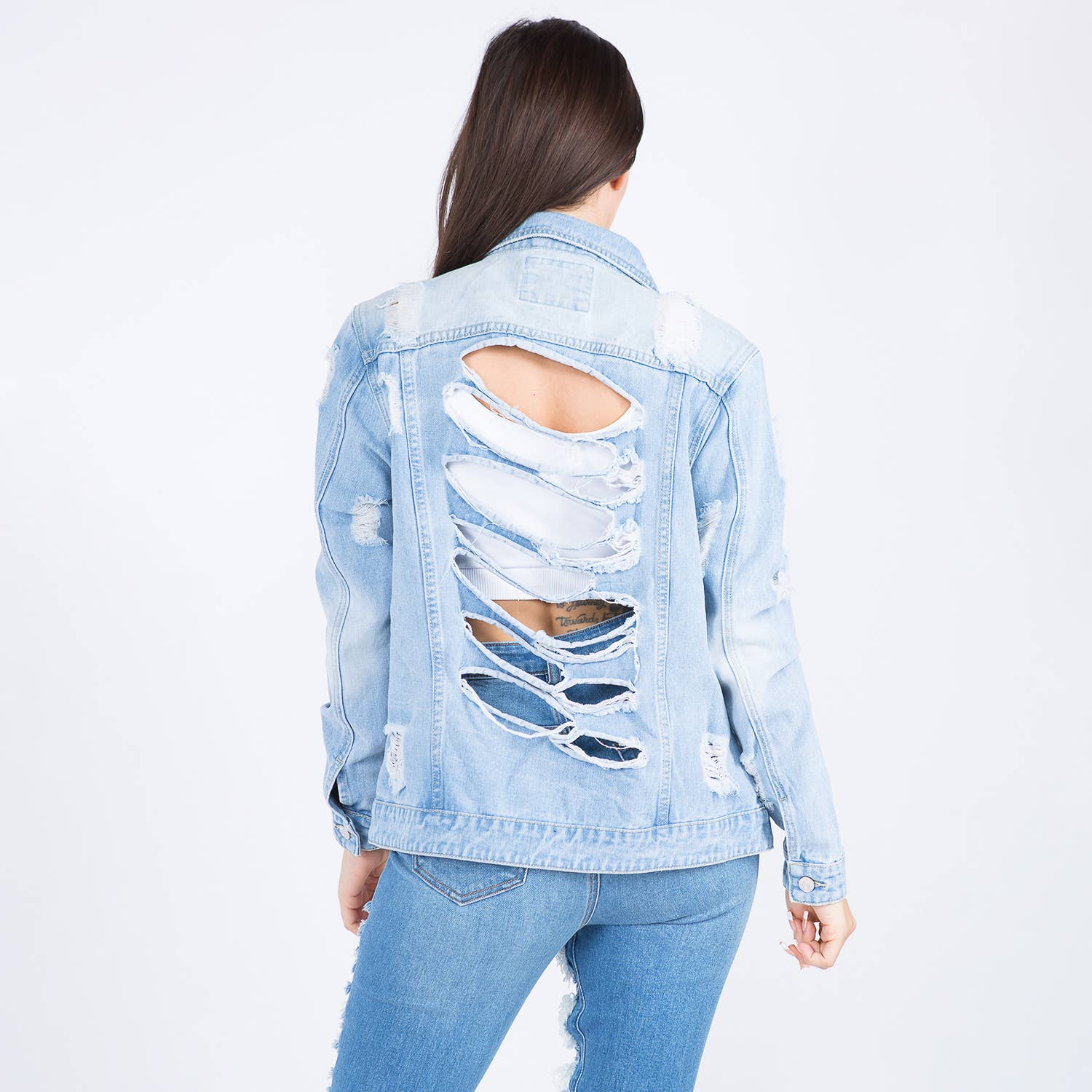 American Bazi - Venta al por mayor Cazadora vaquera - Mujer - Chaqueta vaquera con desgaste en la espalda - American Bazi4