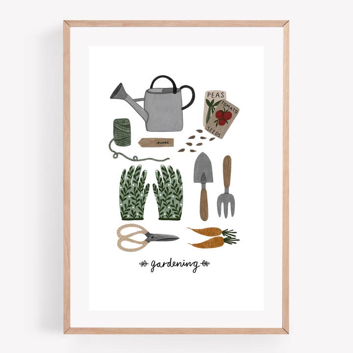 Gardening Essentials Art Print for wholesale by HeatherLucyJ Design
